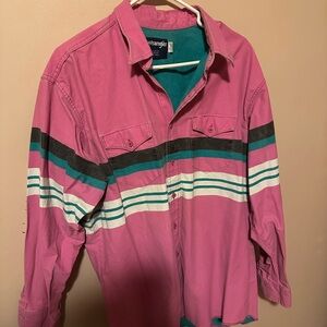 Wrangler Brushpopper Men's Pink and Teal Striped Shirt Jacket